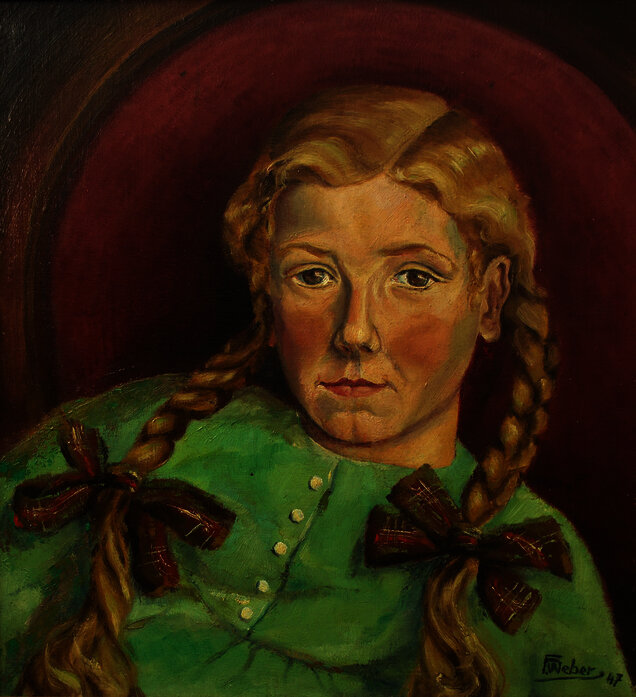 Gemälde: Franz Weber (1898-1989): Anneliese Dietl (geb. Sottocasa), 1947, Öl auf Holz.